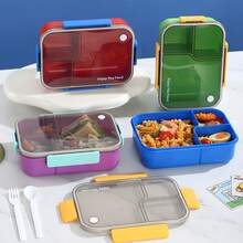 1 pieza Fiambrera para adultos, Caja bento transparente de 3 compartimentos, Fiambrera de gran capacidad de una sola pieza, Diseño a prueba de fugas, Incluye utensilios, Caja para aperitivos, Adecuada para comer al aire libre, Oficina, Uso escolar, Suministros de cocina, Esencial para la vuelta al colegio - Multicolor - Ver 7