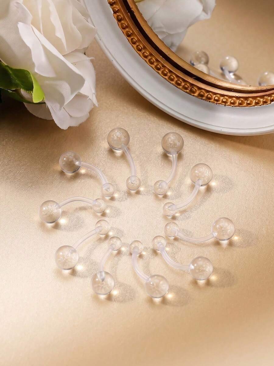 CIZME 6个14G 10mm UV肚脐环，肚脐穿刺饰品，Y2K风格肚脐杠铃穿刺饰品，透明粉色肚脐环，适合女性日常佩戴 - 彩色 - 查看 1