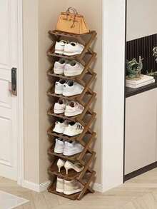 Foldable Shoe Rack, No Installation Required, Multi-Tier Storage, Home/Dorm Narrow Small Shoe Organizer - Brown - View 3