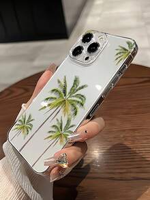 1pc Transparent Minimalist Personalized Summer Coconut Tree Pattern Phone Case, Compatible With Iphone 16 Pro Max, 15/14 Plus, 13, 12, 11 And Series - Multicolor - View 2