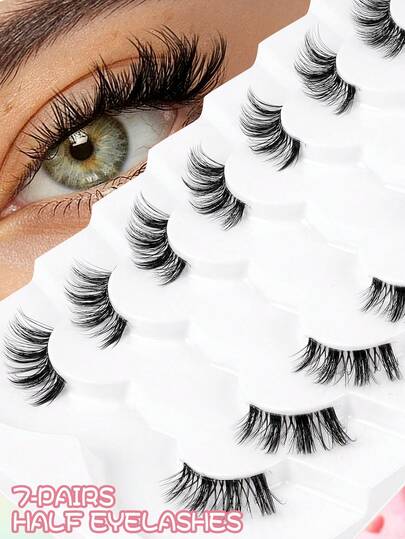MAANGE 7 paires de demi-bandes de faux cils transparents, styles œil de chat et œil de renard, cils courts doux comme le vison 3D, maquillage naturel, allonger les yeux, agrandir les yeux, indispensable pour les voyages, guide de cadeaux pour les fêtes, vacances à la plage, camping, convient pour offrir aux mamans, filles, femmes, mères