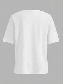 Loose T - Shirt, Summer Casual Women's T - Shirt, 100% Cotton Women's Top. White Short Sleeve T - Shirt With Cartoon Pattern - 白色 2 - 查看 2