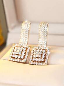 1 paire de boucles d'oreilles géométriques en zirconium cubique élégantes - parfaites pour les accessoires de mode quotidiens, les tenues de soirée ou les cadeaux réfléchis - des boucles d'oreilles - Voir 2