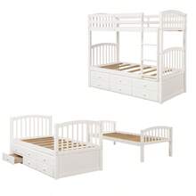 Twin Bunk Bed With Ladder Safety Rail Twin Trundle Bed With 3 Drawers For Teens Bedroom Guest Room Furniture White (OLD SKU :LT000071AAK) - 白色 + 實木1 - 查看 8