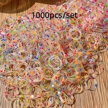 3000/1500/100pcs Transparent/Macaron/Multi-Color Polka Dot Small Elastic Hair Ties, Small Disposable Rubber Bands, Home, Hair Accessories - Clear - View 13