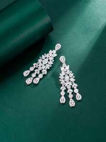 1对Tylionnejewelry奢华女士立方氧化锆吊坠耳环，优雅珠宝礼品，适合约会、婚礼、派对、周年纪念日等场合。 - 銀色 - 查看 3