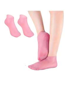 5-Pack Silicone Moisturizing Socks Set, 1 Pair Gloves And 1 Pair Foot Covers, Unscented, Super Tough, Non-Slip, Perfect Fit For Cracked Skin, Reusable Spa Socks For Softening Feet And Hands, Ideal For Cracked Heels And Rough Hand Care - 粉紅色 - 查看 10