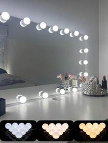Multi-Size USB 3-Color LED Vanity Mirror Light, Adjustable Brightness & Color Temperature, Rotatable, Suitable For Salon, Dimmable, Available In 2/4/6/8/10/12/14/16 LED Bulbs - White - View 3