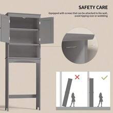 66" Above Toilet Storage Cabinet, Toilet Storage Rack, Bathroom Cabinet With Adjustable Shelves And Open Cabinet, Toilet Furniture, Freestanding Shelves For Bathroom Above Toilet, Space Saving Large Above Toilet Cabinet - Xám - Xem 6