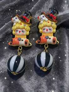1 Pair 2pcs Clown Student Party Earrings, Basketball Star Dopamine Yellow Earrings, Suitable For Women To Wear On Dates, Parties, Banquets, Personalized Exaggerated - Yellow - View 10