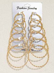 Set de 12 pendientes de aro, de acero inoxidable, en tamaños variados, con diseño exagerado de círculo y forma de C, en tonos dorado y plateado, un set de joyas clásicas para regalo, uso diario unisex - Dorado - Ver 2