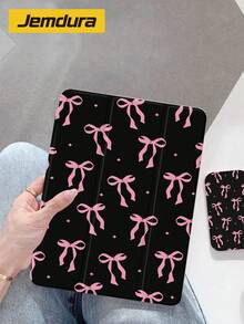 粉黑粉色蝴蝶结图案翻盖平板电脑保护套 1 件装 黑色背景点状图案平板电脑保护套 兼容 Apple 10.2 英寸 Apple Pro 2021/2020 第九/十代 Galaxy Tab A8 10.5 英寸 2022 Matepad 10.4/Tab 防摔带笔槽支持睡眠/唤醒功能 生日礼物 春季 - 彩色 - 查看 2