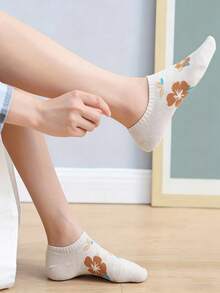 5 pares de calcetines de barco finos, transpirables y con estampado de dibujos animados para mujer, adecuados para uso diario en verano - Multicolor - Ver 4