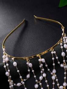 1pc New Stylish Rhinestone Decorated Grid Tassel Headband, Elegant Hairband Accessory For Women, Headpiece, Head Jewelry, Head Chain, Bride To Be, Party, Hair Accessories For Women - Vàng - Xem 7