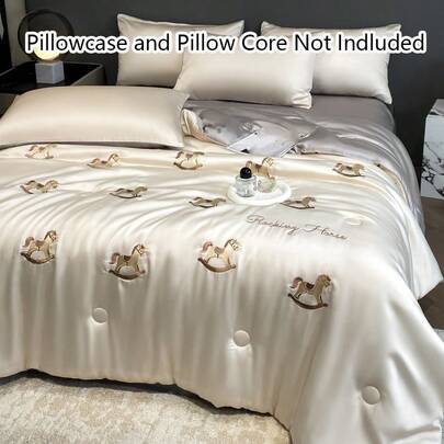 1pc Luxurious Embroidered Quilt, Soft & Breathable All-Season Bedding, Lightweight Hotel-Grade Bedroom Decor, Suitable For Back-To-School/Graduation Gifts, Home Decoration, Comfortable Summer Bedding, Valentine's Day Cozy Night, Spring Lightweight Bedding, Machine Washable Luxury Quilt With Fluffy Filling, Hotel Collection Style, Soft Fabric, Easy Care Bedding For Daily Life And Household Use