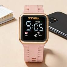 ZOEA Men's LED Touchscreen Watch, Waterproof Silicone Strap, Sporty And Casual Design - akar teratai merah muda - View 1