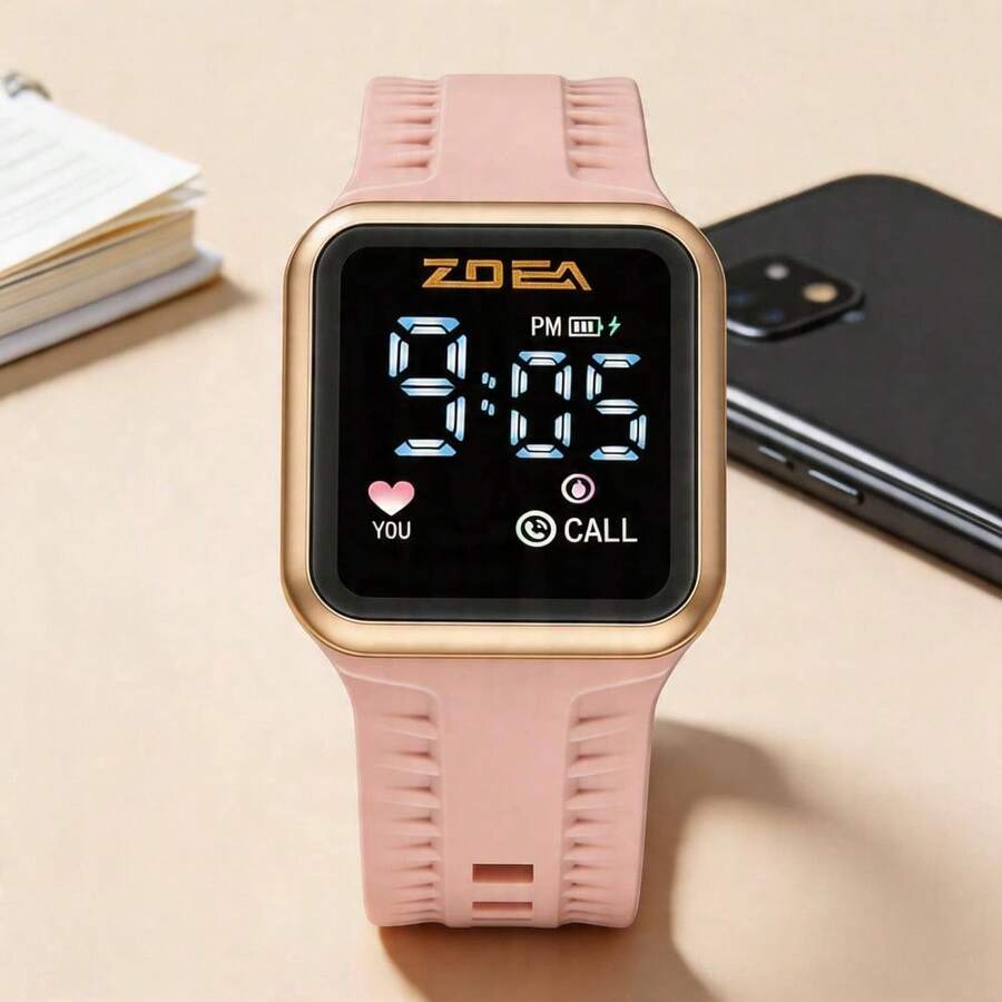 ZOEA Men's LED Touchscreen Watch, Waterproof Silicone Strap, Sporty And Casual Design - akar teratai merah muda - View 1