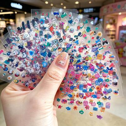 30 Stück 3D Glitzer Seestern Nagelkunst Aufkleber, 30 Stück selbstklebende süße Dinosaurier, Panda, Katze Nageldekore, geeignet für Ozean Themen Geburtstags Party Dekoration Geschenke