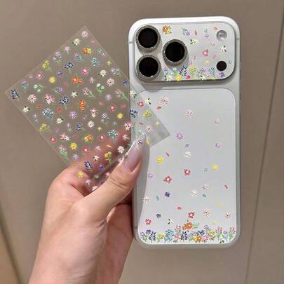 Nhãn dán hoa mùa xuân dập nổi cho điện thoại Apple dòng 17, nhãn dán trang trí tự làm, nhãn dán máy ảnh.