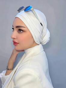1pc Women's Classic Solid Color Elegant Instant Single-Layer Turban With Flowing Scarf, Fashion Elegant Long Flowing Scarf Hijab, Non-Slip Breathable Soft Modal Knitted Fabric Headscarf, Suitable For Daily Yoga, Sports, Outdoor Wear - Multicolor - View 8