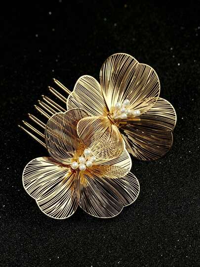 1pc Gold Butterfly Bridal Party Holiday Adult Hair Comb, Handmade Hair Accessory Suitable For Weddings