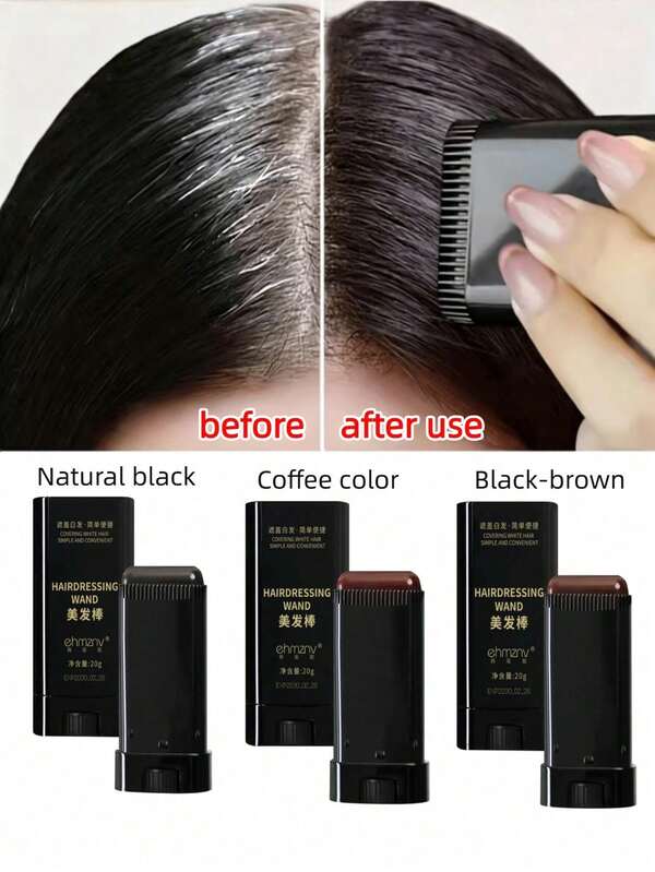 1 Piece Convenient Practical Multi-Color 3-In-1 Hair Dye Stick W/Comb Teeth Smooth Cream Integrated Design Temporary Hair Color Covers White Hair Easy Even Coloring For Party Dating Travel White Hair Concealer Pen Valentine's Day New Year