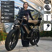 VOMO Bicicleta eléctrica X80 Ultra, bicicleta todoterreno de 20 pulgadas con neumáticos anchos, motor de 1000 W, batería de larga duración de 48 V y 15 Ah, 7 velocidades, frenos hidráulicos dobles, suspensión completa, adecuada para ciclismo de montaña, paseos por la playa y paseos en la nieve. - Negro - Ver 3