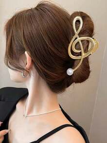 1 chiếc kẹp tóc kim loại lớn đính ngọc trai (Vết xước nhỏ là bình thường) - Bạc - Xem 4