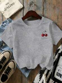 Mi mejor amiga es mi camiseta de cuello redondo con estampado de fruta en forma de cereza para mujeres - Gris Claro - Ver 3