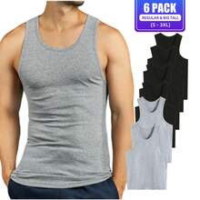 6 Pack Men's Tank Top A Shirt 100% Cotton Solid S-3XL Basic Underwear Daily Wear Classic Fit Regular Plus Big & Tall Size, Basic Layering Tops, Cotton Workout Breathable Casual A-Shirts For Sport Hiking Activewear - 4 Đen + 2 Xám - Xem 6