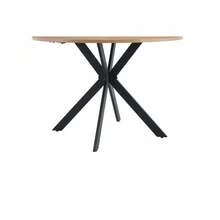 Modern Round Dining Table With Walnut Finish, Made Of MDF – Black X-Frame, Dining Table For Kitchen And Living Room, 110 Cm In Diameter. - Natural Color - View 6