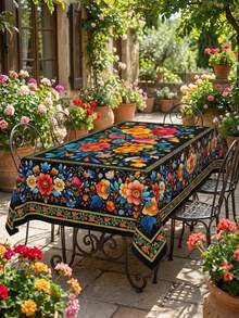 1 Rectangle/Oval/Round Mexican Style Colorful Floral Print Tablecloth, Folk Art Style Polyester Fabric Table Cover, Waterproof Stain Resistant Oil Proof Wrinkle Resistant Washable Reusable Table Cloth Table Linen Table Overlay For Home Decor, Kitchen Wedding, Wedding Table, Room Centerpiece - Multicolor - View 6