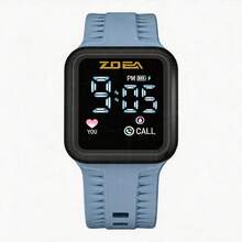 ZOEA Men's LED Touchscreen Watch, Waterproof Silicone Strap, Sporty And Casual Design - 天藍帶黑殼 - 查看 4
