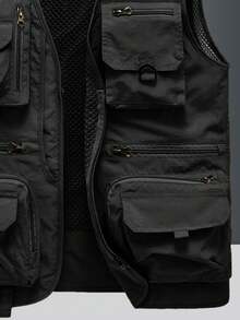 Non-Stretch Outdoor Men's Spring/Autumn Thin Vest With Multi-Functional Pockets, Casual Utility Fishing & Photography Jacket - Black - View 6