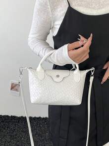 Mini New Colorblock Design Fashion Handbag, Nylon Waterproof Fabric Shoulder Bag, Square Bag And Basket Bag, Suitable For Commuting, Parties And Vacations. - Beige - View 5
