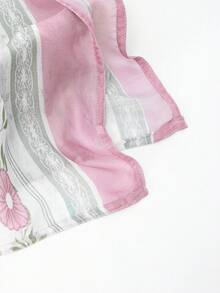 1 pièce Foulard tête femme à imprimé floral, foulard hijab transparent de haute qualité à impression numérique, châle à bord large respirant et doux, style de rue décontracté pour un port quotidien, convient pour toutes les saisons pour assortir les robes, essentiel de voyage, serviette de plage - Rose et vert - Voir 6