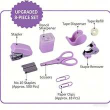 一套迷你办公用品 - 包括订书机、剪刀、起钉器、订书钉、胶带座、卷笔刀、回形针 - 小巧便携，适合圣诞节、春节、教师节、万圣节、复活节、国庆节、儿童节、生日、旅行纪念品、毕业典礼、聚会、送给年轻人、情侣、同事、朋友、孩子、同学、导师等。 - 訂書機套裝 - 查看 5