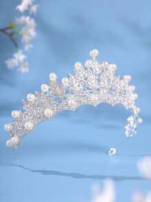 Classic Silver Pearl Leaf Crown, Timeless Bridal Wedding Tiara For Brides - Silver - View 4