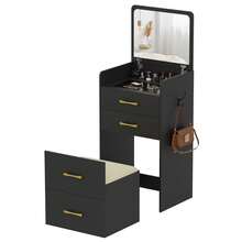 HNEBC 3-In-1 Vanity Desk With Flip Mirror, Makeup Vanity With Drawers & Stool, Compact Vanity Desk For Bedroom, Multi-Function Dresser For Women, Girls - 黑色 - 查看 10