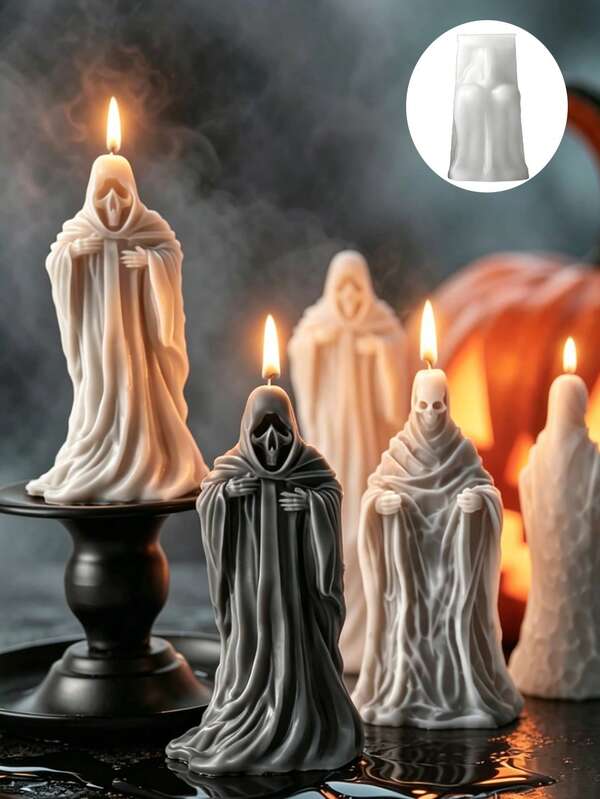 1pc 3D Halloween Grim Reaper Silicone Candle Mold, Skull Shaped Wax Candle Mold For DIY Resin, Soap, Plaster, Home Decor