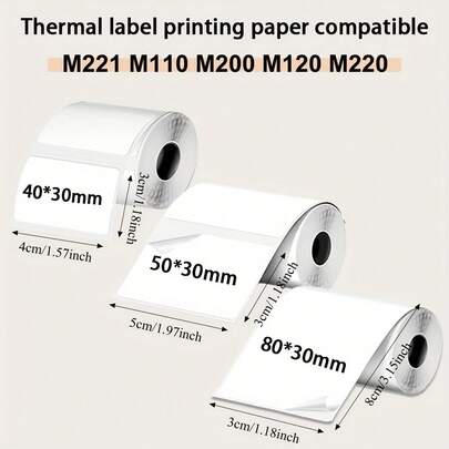 白色热敏标签，带穿孔地址标签，热敏纸自粘标签贴纸，兼容M220/M200/M120/M221/M110/M150/P50标签打印机，多用途白色热敏纸，适用于家庭、学校、办公室、地址、条形码等用途。