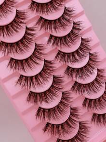 10 pares de pestañas voluminosas rusas D DD y pestañas postizas naturales y esponjosas 3D de visón falso, pestañas postizas de tira completa con volumen y efecto ahumado, pestañas voluminosas naturales con efecto cruzado, pestañas postizas con banda invisible para uso diario - Ver 9