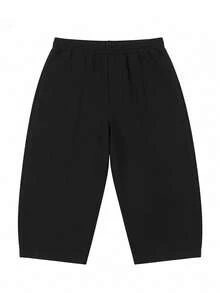 Pantaloncini casual da uomo a contrasto di colore, con texture a nido d'ape, vestibilità morbida, pantaloni sportivi - nero - Visualizzare 3