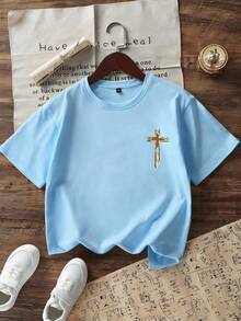 Graphic Tee For Preteen Girls "Let Me Tell You About My Jesus", Made Of Soft And Comfortable Fabric, Suitable For Outdoor Sports, Casual Wear, Street Style, Campus Style, Top - 黑色 - 查看 7