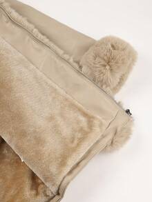 Giolshon Women's PU Jacket With Faux Fur And Belt - Perfect For Autumn/Winter, Stylish And Suitable For Daily Commute Or Work After Fastening The Belt - Khaki - View 12