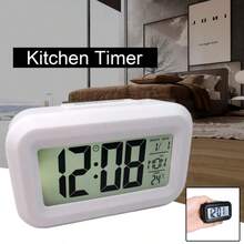 1 chiếc đồng hồ báo thức kỹ thuật số đa chức năng, quà tặng để bàn kiêm điểm danh văn phòng, có đèn ngủ, hiển thị nhiệt độ, lịch, hẹn giờ, màn hình LED, di động, chạy bằng pin (không bao gồm pin) - 1PC - Xem 9