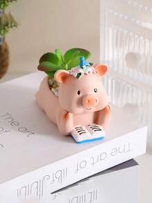 Bộ chậu trồng cây mọng nước hình chú heo hoạt hình dễ thương, thiết kế đường kính nhỏ và lớn. - nhiều màu - Xem 7