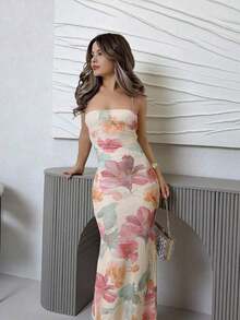 Vestido con estampado floral elegante y espalda descubierta para mujer - Rosa - Ver 6