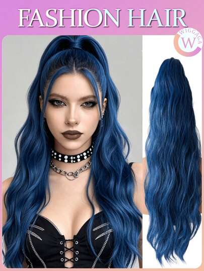 Tóc nối WIGGAGA 24" màu đỏ ombre/xanh ombre/xanh highlight, kiểu đuôi ngựa, tóc giả, kiểu đuôi ngựa mới, trông như thật, phụ kiện tóc đa chức năng, tạo kiểu tóc tự nhiên nhanh chóng, tóc giả thời trang, được thiết kế dành cho những người yêu thích làm đẹp.