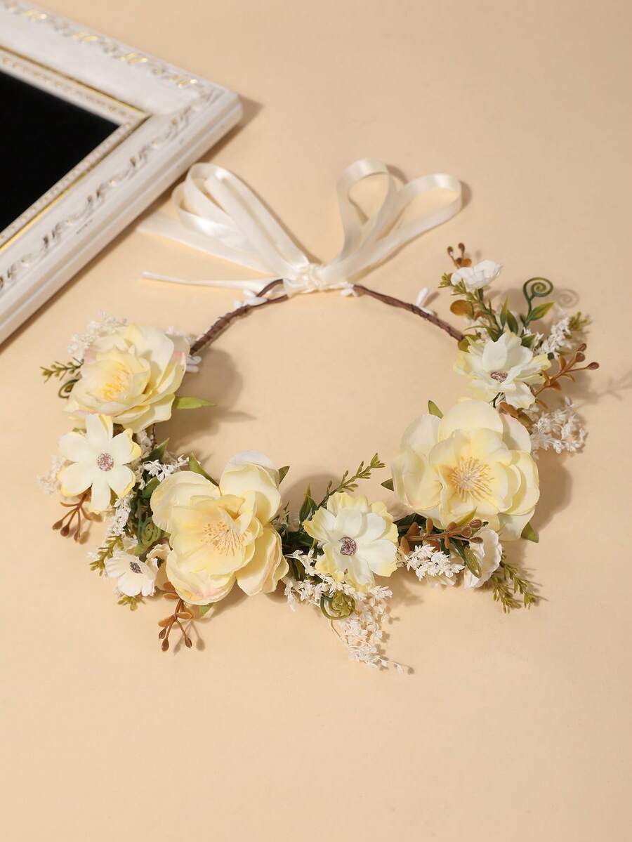1件新娘花冠,手工花卉头饰,婚纱配饰,新娘写真装饰,优雅浪漫花环,旅行,派对 - 58873黃色 - 查看 1
